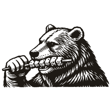Logo de la Taverna dell'Orso : un ours tenant une brochette grillée